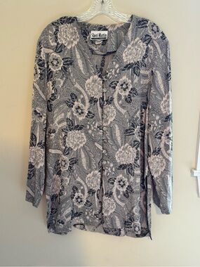 Vintage Sheri Martin Floral Paisley Button-Front Tunic